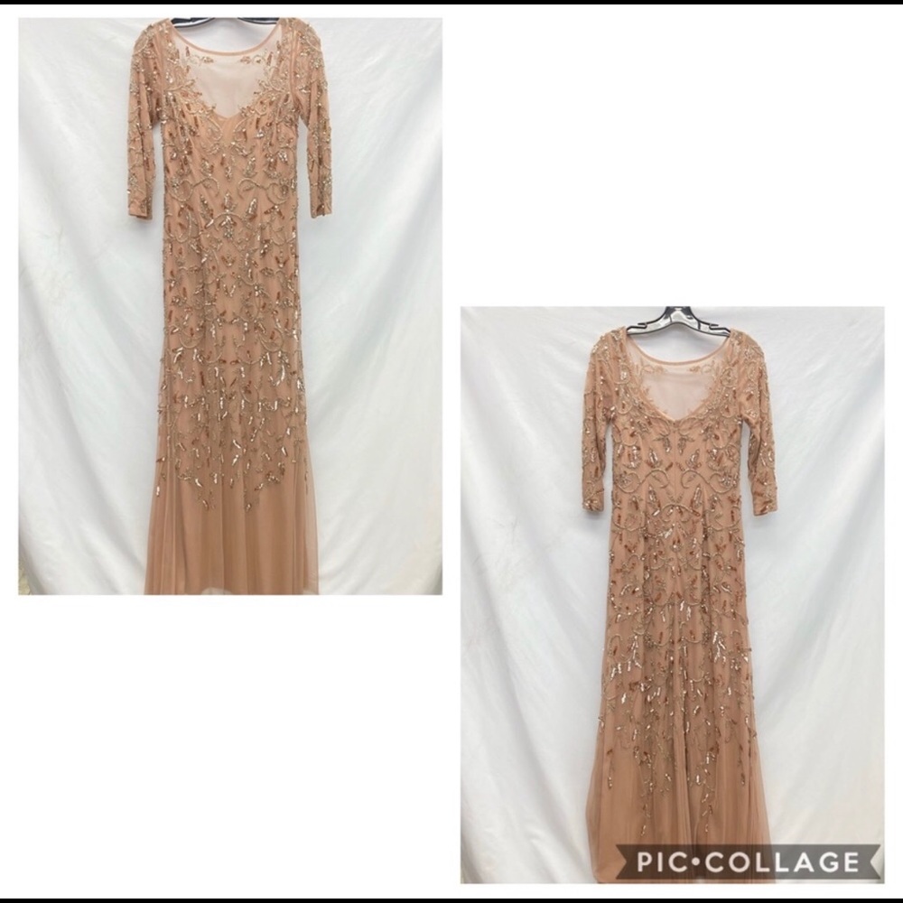 Adrianna Papell Long sleeve rose gold godet dress - Picture 9 of 13
